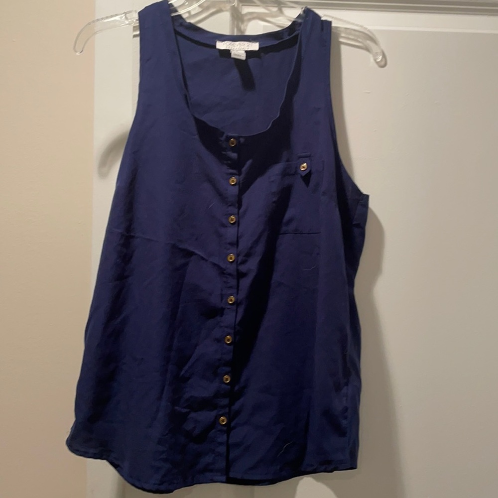 Navy button front tank